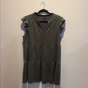 Olive Green Ruffle Sleeve Women's Dress